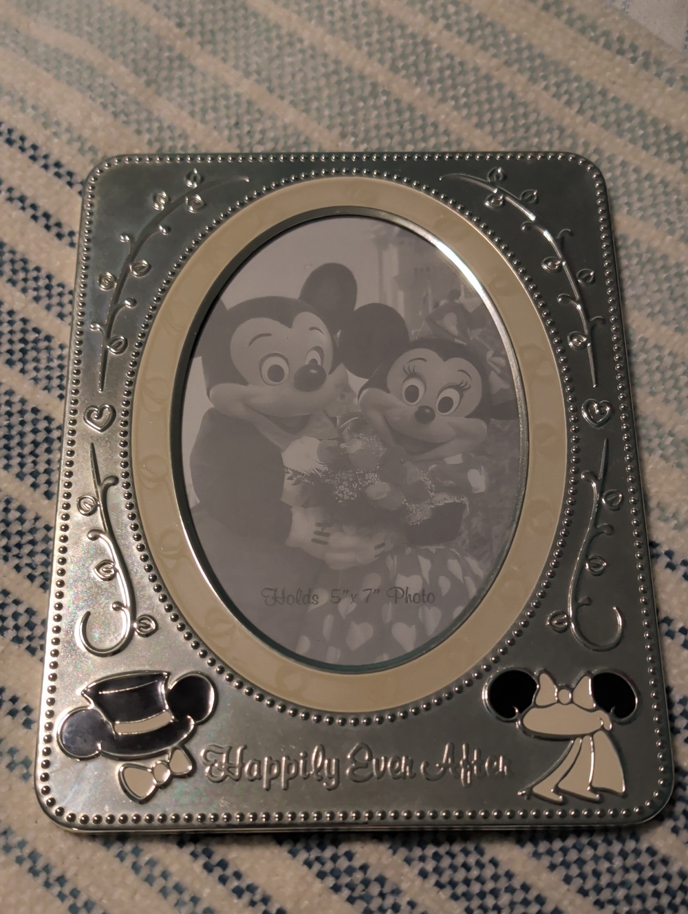 Disney Silver and Cream Embossed Mickey & Minnie Photo Frame